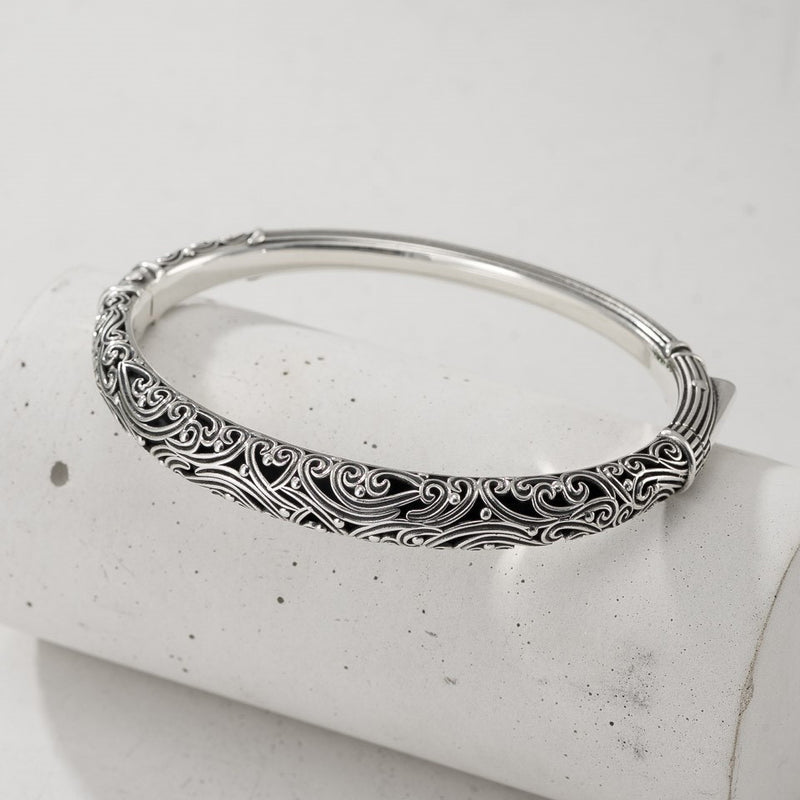 Kynthia Silver Bracelet - Sterling Silver - Hinged Bangle Bracelet