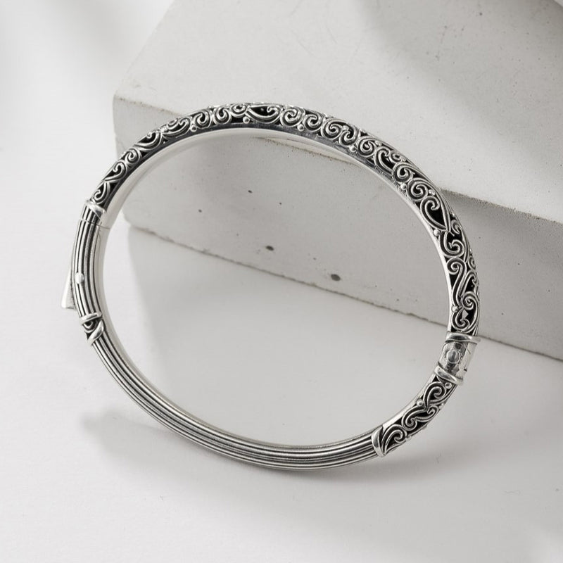 Kynthia Silver Bracelet - Sterling Silver - Hinged Bangle Bracelet