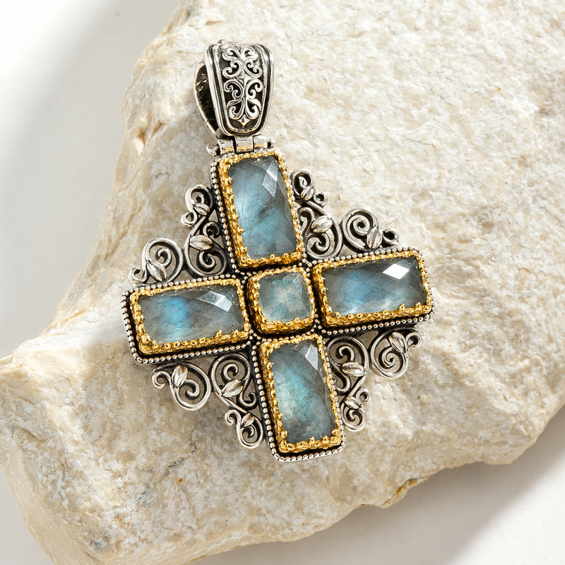 Dione Filigree Doublet Cross - Sterling Silver & Gold Plating - Greek Cross