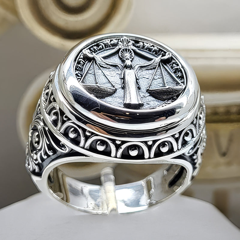 Libra Zodiac Sign Ring - Sterling Silver - Signet Ring