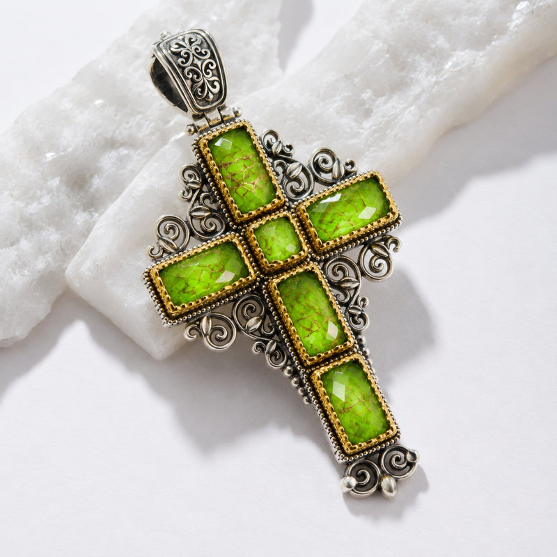 Dione Long Filigree Doublet Cross - Sterling Silver & Gold Plating - Latin Cross