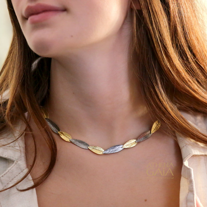 Leaf Train Necklace - Gold Plated Sterling Silver Necklace