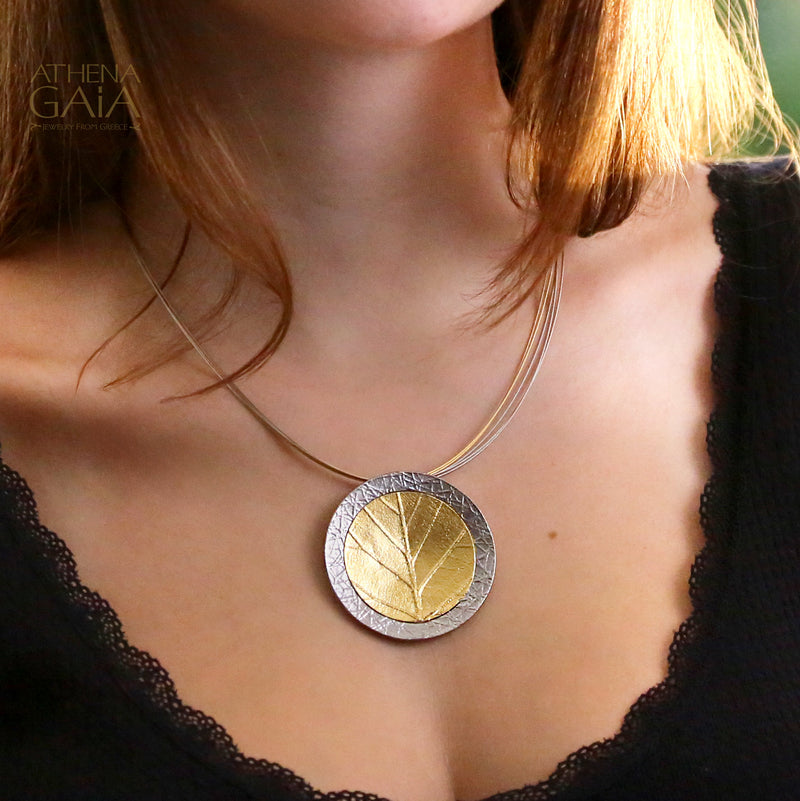 Empathic Circular Leaf Necklace (Large) - Gold Plated Sterling Silver Necklace