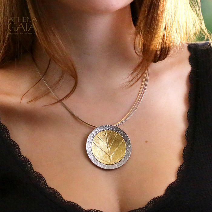 Empathic Circular Leaf Necklace (Large) - Gold Plated Sterling Silver Necklace