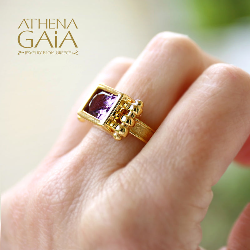 Shadow and Light Amethyst Ring - 18k Gold Ring - Cocktail Ring
