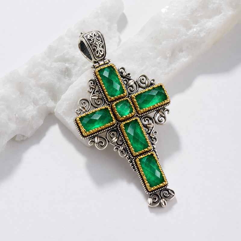 Dione Long Filigree Doublet Cross - Sterling Silver & Gold Plating - Latin Cross