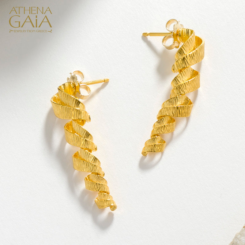 Looping Ribbon Earrings - 18k Gold - Post Earrings