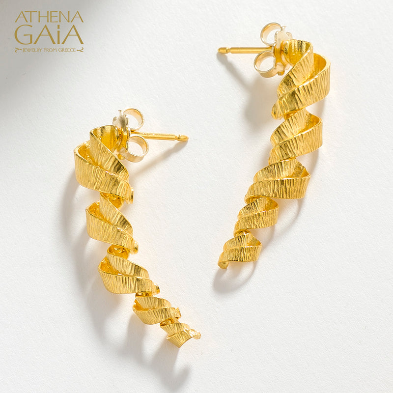 Looping Ribbon Earrings - 18k Gold - Post Earrings