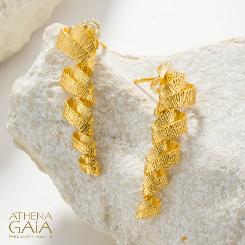 Looping Ribbon Earrings - 18k Gold - Post Earrings