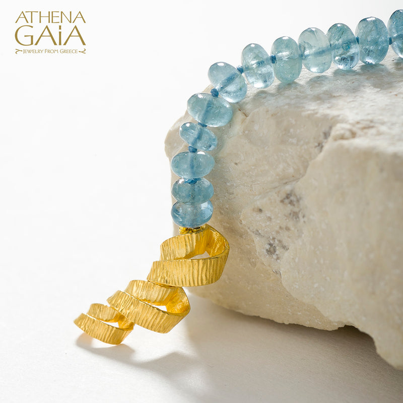 Looping Ribbons Aquamarine River Necklace - 18k Gold Necklace -  Beaded Lariat Necklace