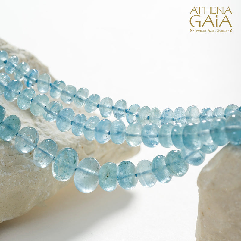 Looping Ribbons Aquamarine River Necklace - 18k Gold Necklace -  Beaded Lariat Necklace