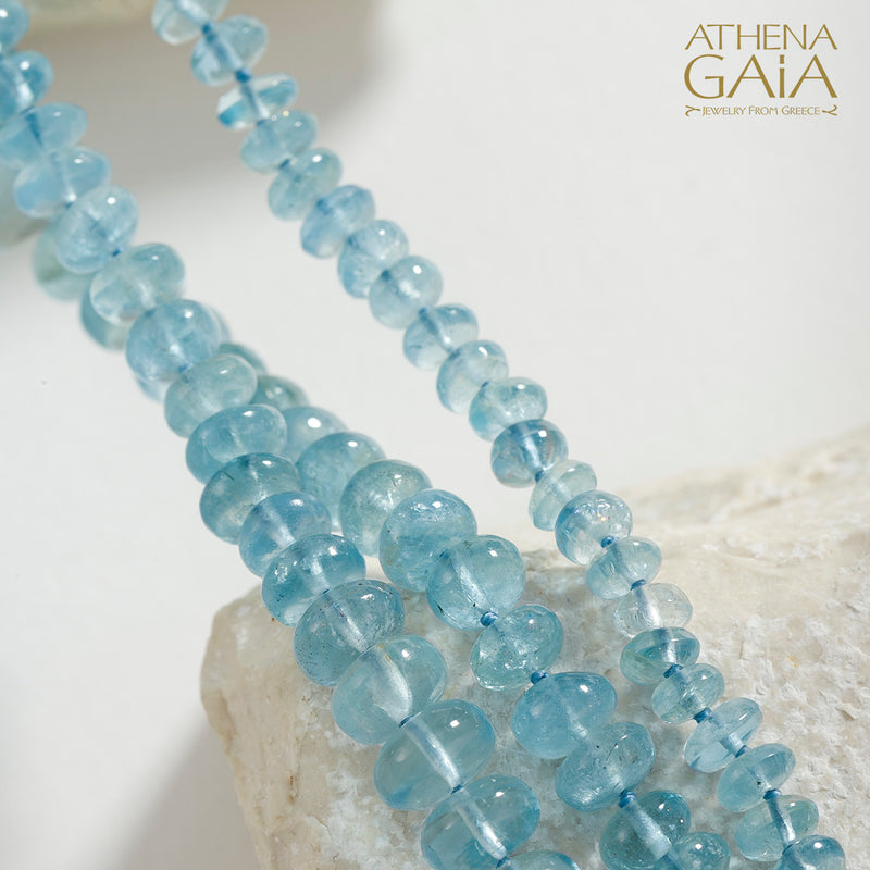 Looping Ribbons Aquamarine River Necklace - 18k Gold Necklace -  Beaded Lariat Necklace