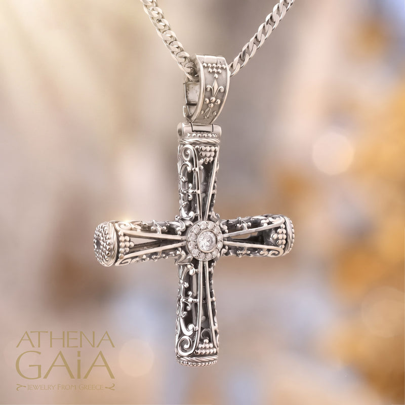 Columns Filigree Halo Orthodox Cross (Large) - Sterling Silver - Byzantine Cross