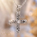 Columns Filigree Diamond Halo Orthodox Cross (Large) - Sterling Silver - Byzantine Cross