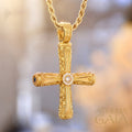 Columns Solid Diamond Halo Orthodox Cross (Large) - 18k Gold - Byzantine Cross