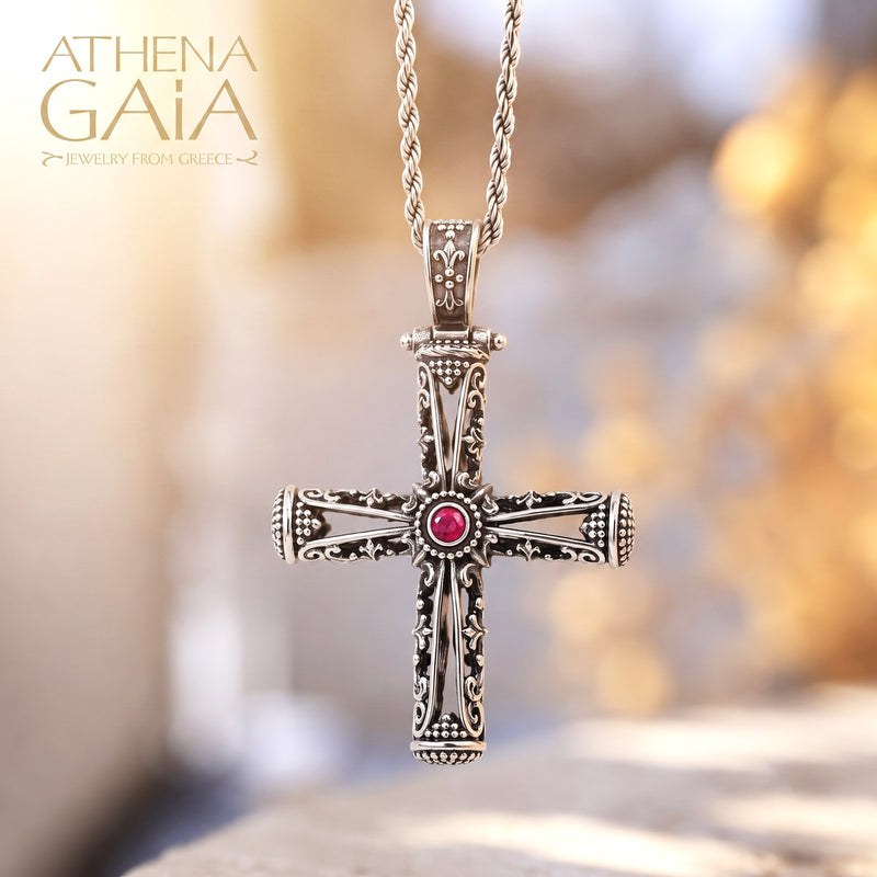 Columns Filigree Orthodox Cross (Small) - Sterling Silver - Byzantine Cross
