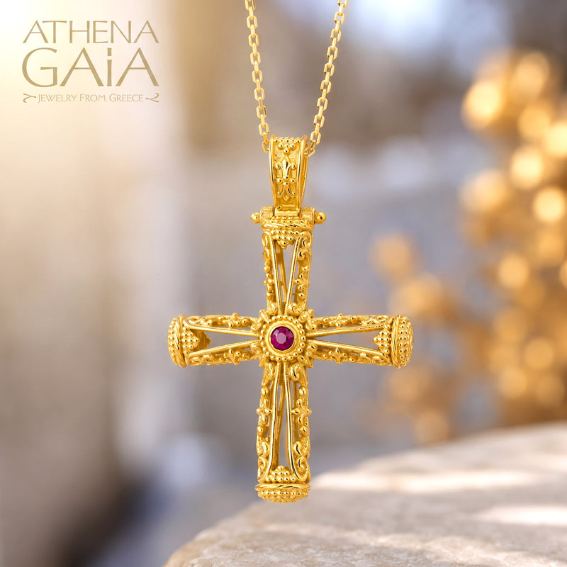 Columns Filigree Orthodox Cross (Small) - 18k Gold - Byzantine Cross