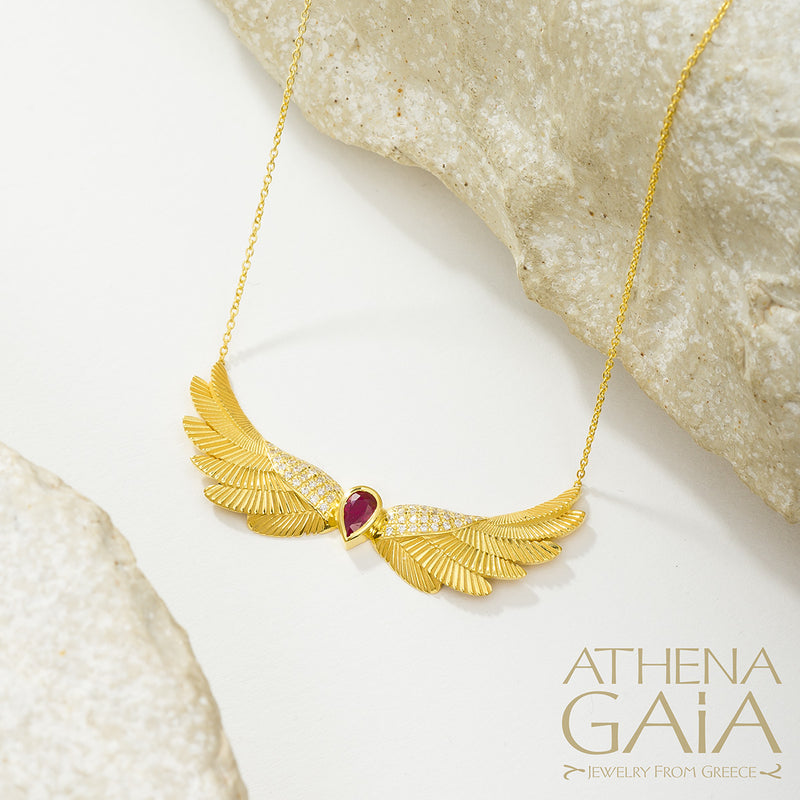 Icarus Wings - 18k Gold and Diamonds - Pendant Necklace (Large)