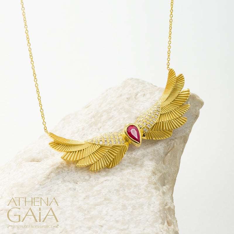 Icarus Wings - 18k Gold and Diamonds - Pendant Necklace (Large)