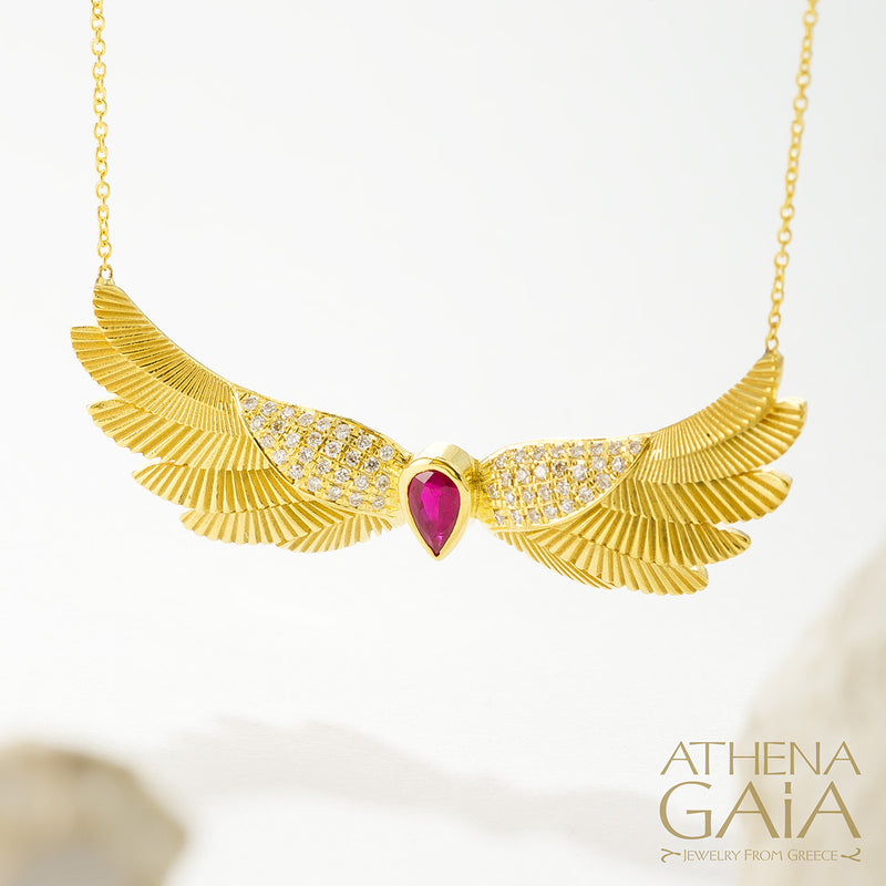 Icarus Wings - 18k Gold and Diamonds - Pendant Necklace (Large)