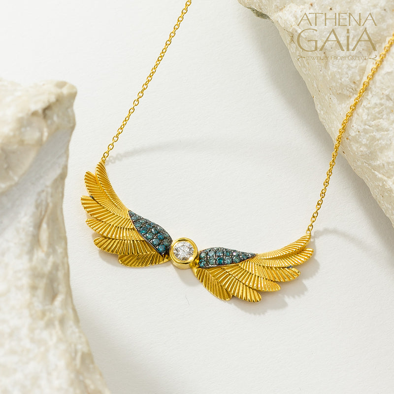 Icarus Wings - 18k Gold and Diamonds - Pendant Necklace (Medium)