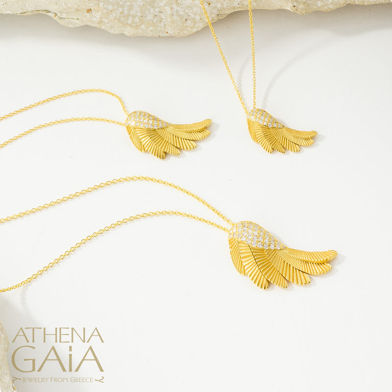 Icarus Wing - 18k Gold and Diamonds - Pendant Necklace (Medium)
