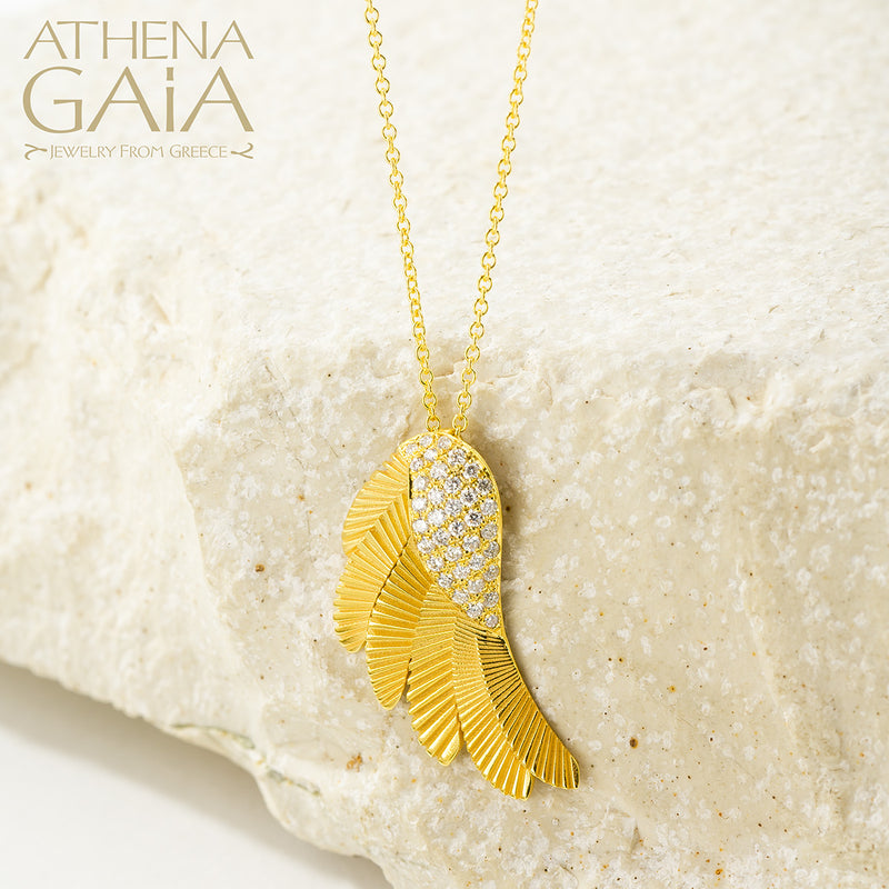 Icarus Wing - 18k Gold and Diamonds - Pendant Necklace (Large)
