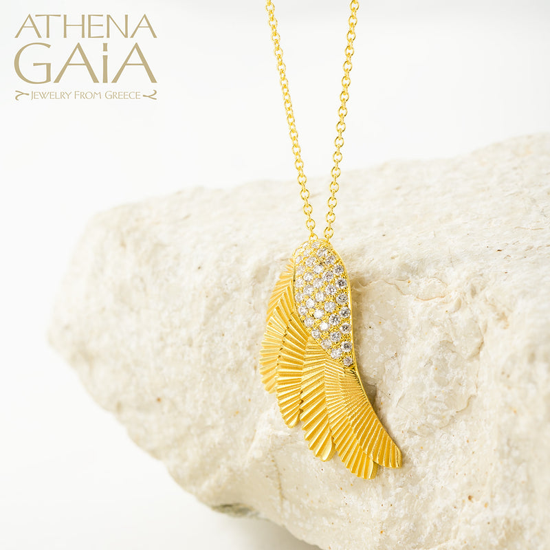 Icarus Wing - 18k Gold and Diamonds - Pendant Necklace (Large)