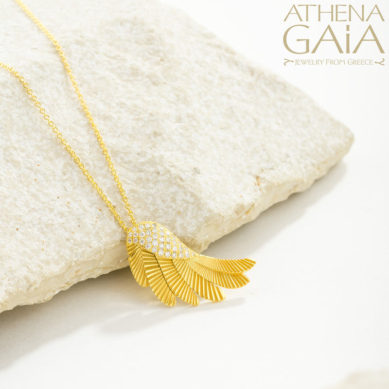 Icarus Wing - 18k Gold and Diamonds - Pendant Necklace (Medium)