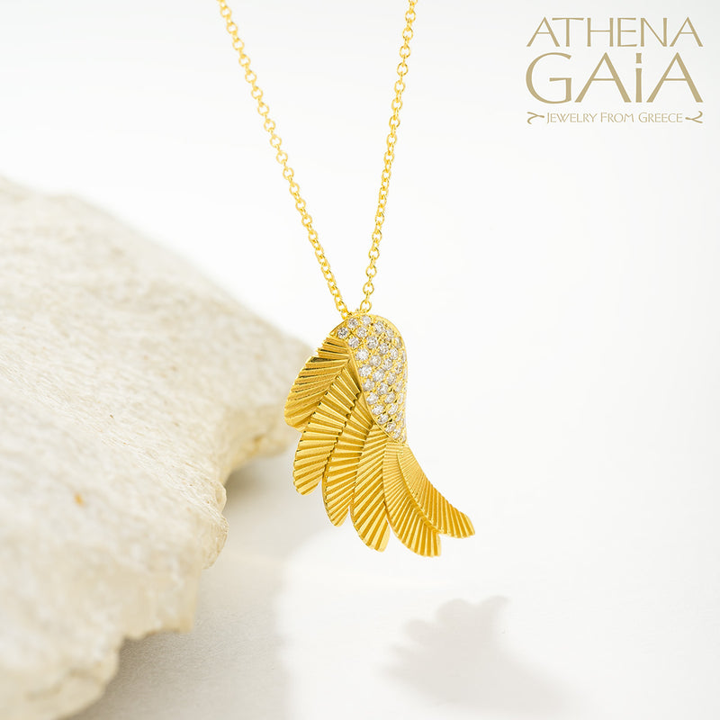 Icarus Wing - 18k Gold and Diamonds - Pendant Necklace (Large)