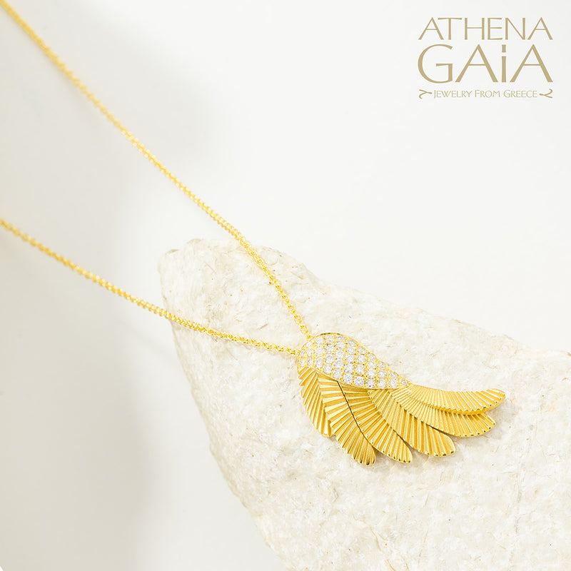 Icarus Wing - 18k Gold and Diamonds - Pendant Necklace (Medium)