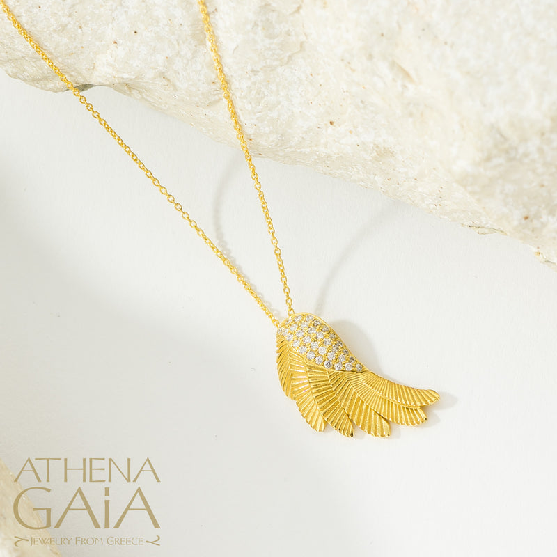 Icarus Wing - 18k Gold and Diamonds - Pendant Necklace (Medium)