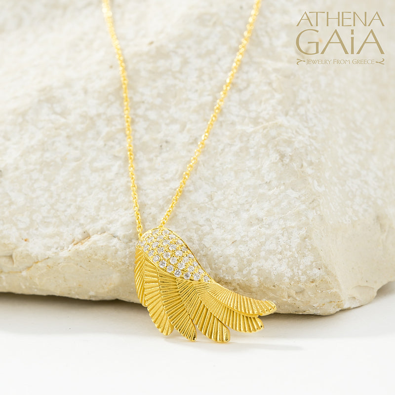 Icarus Wing - 18k Gold and Diamonds - Pendant Necklace (Medium)