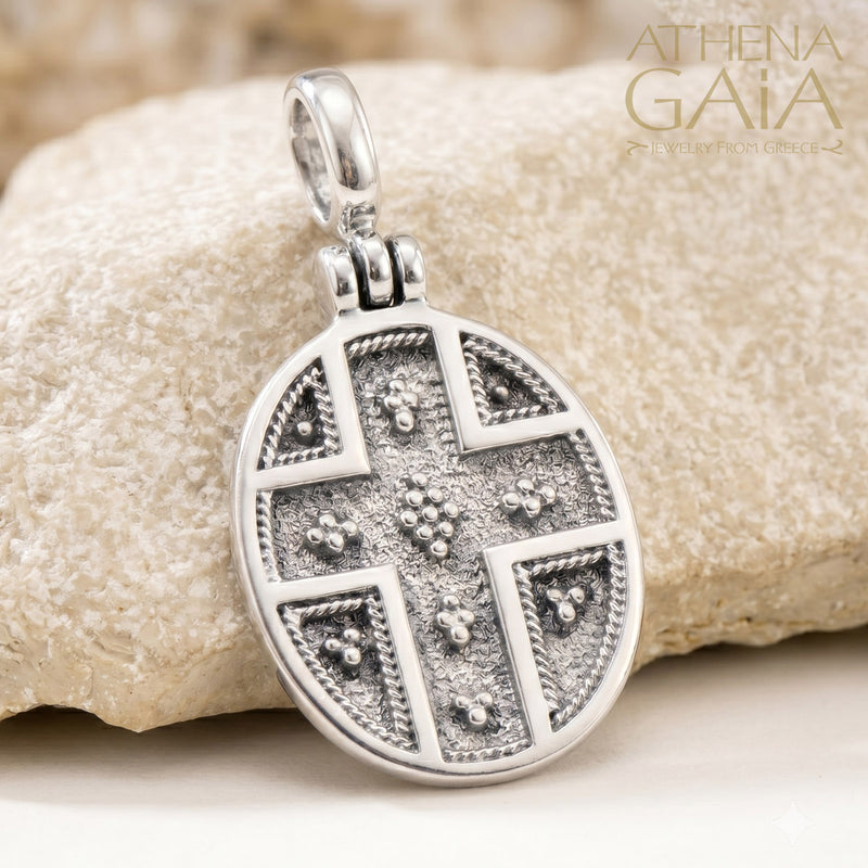 Oval Konstantinata - Sterling Silver - Byzantine Embroidery Konstantinata