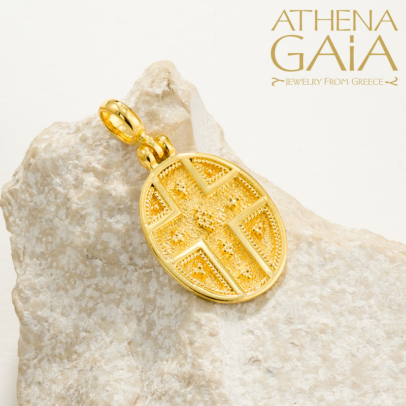 Byzantine Oval Konstantinata - 18k Gold - Greek Cross