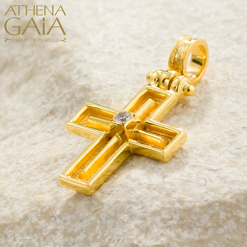 Shadow and Light Center Line Cross- 18k Gold - Latin Cross