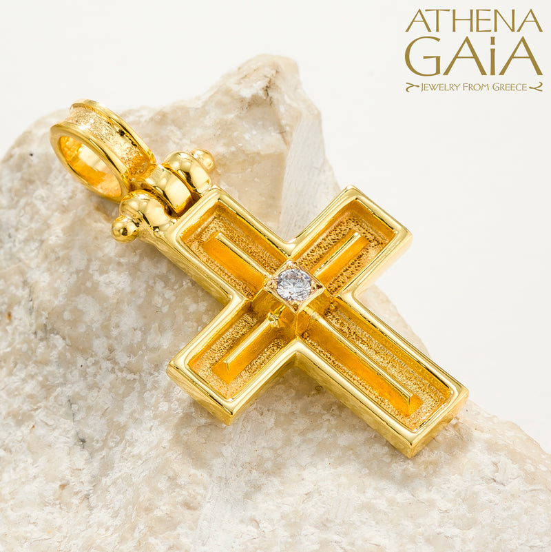 Shadow and Light Center Line Cross- 18k Gold - Latin Cross