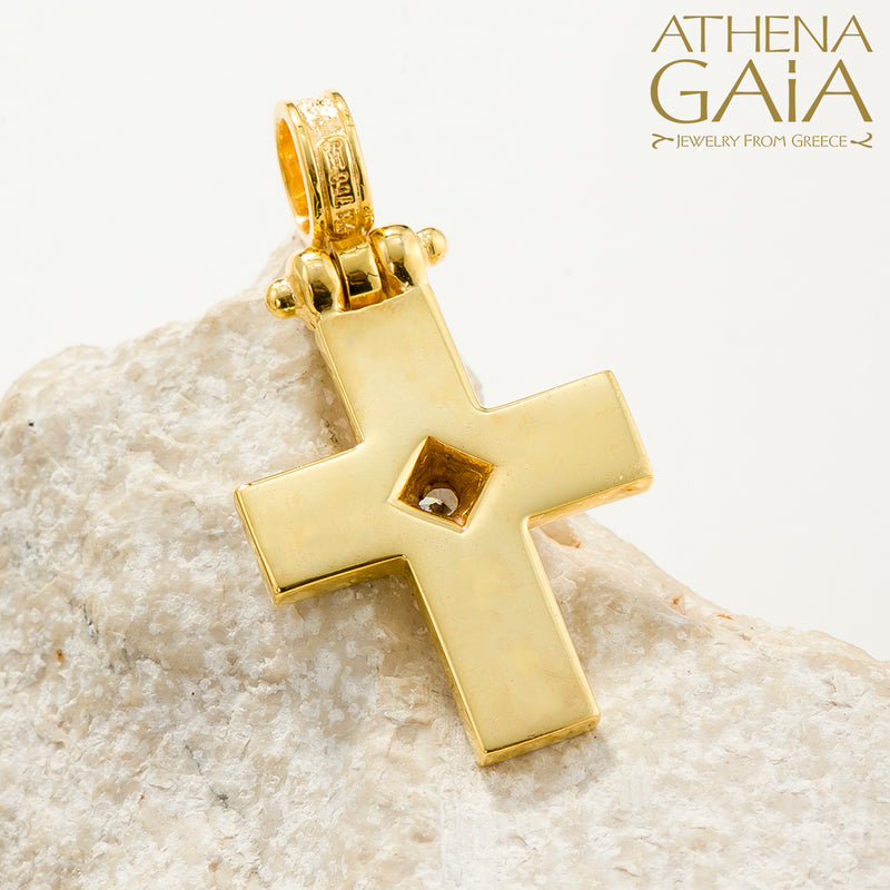 Shadow and Light Center Line Cross- 18k Gold - Latin Cross
