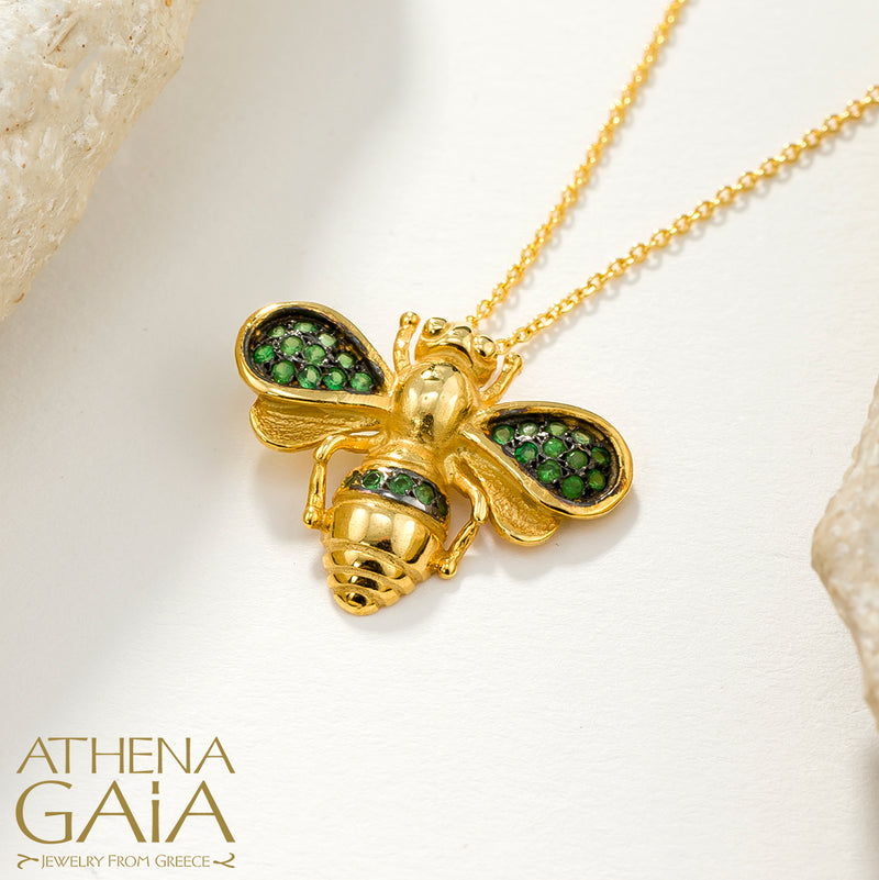 Herbs Let it Bee Stone Pendant Necklace - 18k Gold Necklace