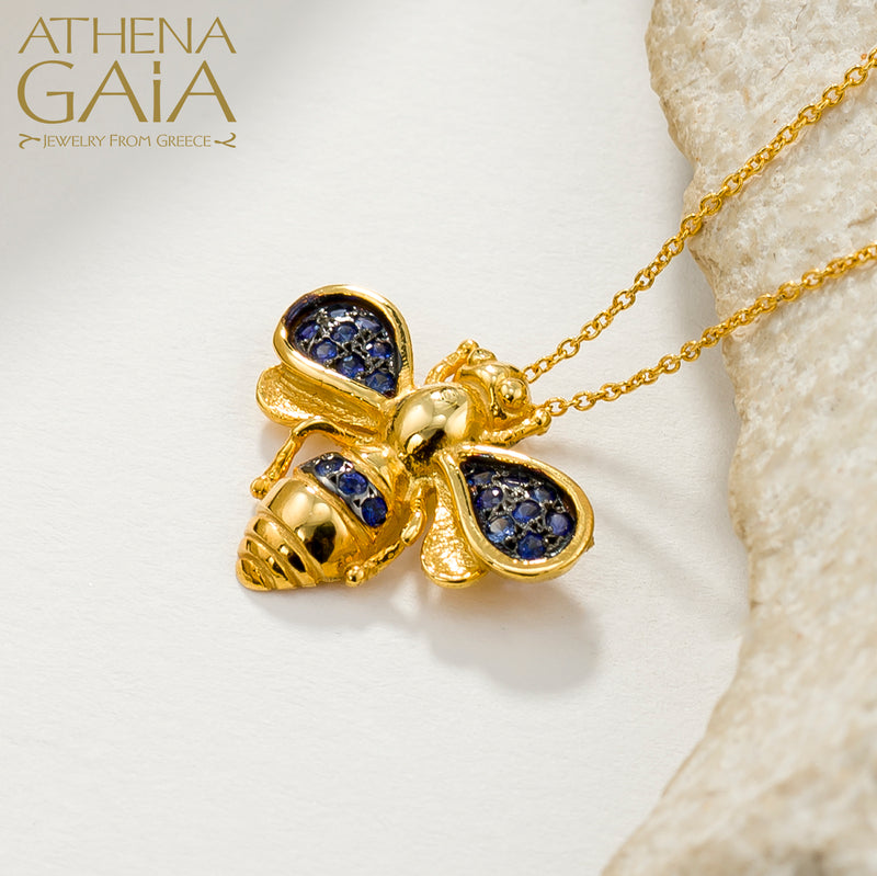 Herbs Let it Bee Stone Pendant Necklace - 18k Gold Necklace