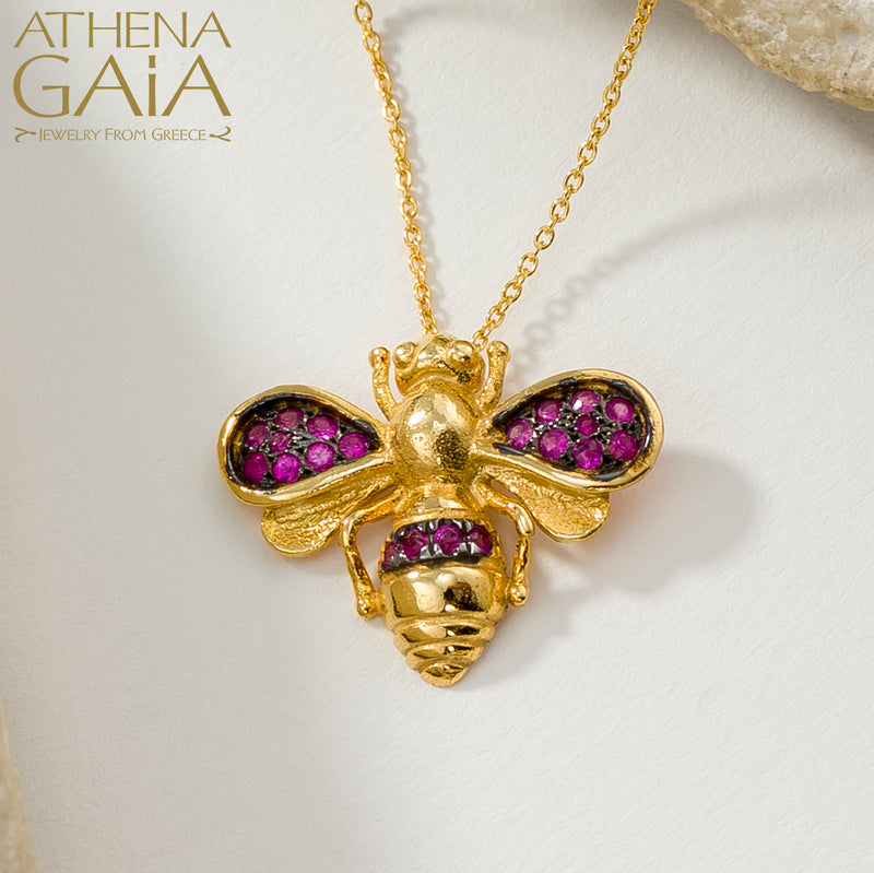 Herbs Let it Bee Stone Pendant Necklace - 18k Gold Necklace