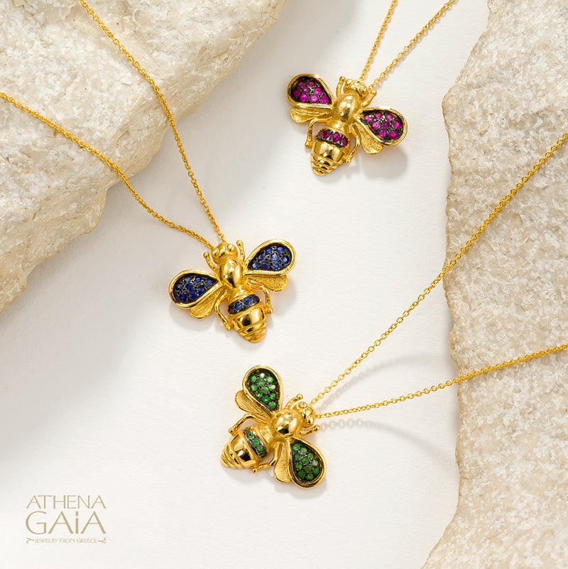 Herbs Let it Bee Stone Pendant Necklace - 18k Gold Necklace