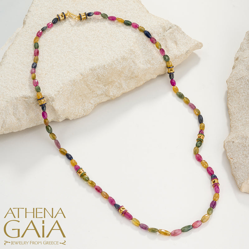 Byzantine Embroidery Multi-Sapphire River Necklace - 18k Gold Necklace