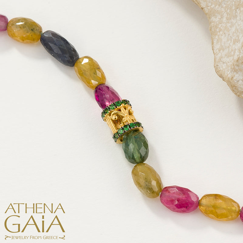 Byzantine Embroidery Multi-Sapphire River Necklace - 18k Gold Necklace