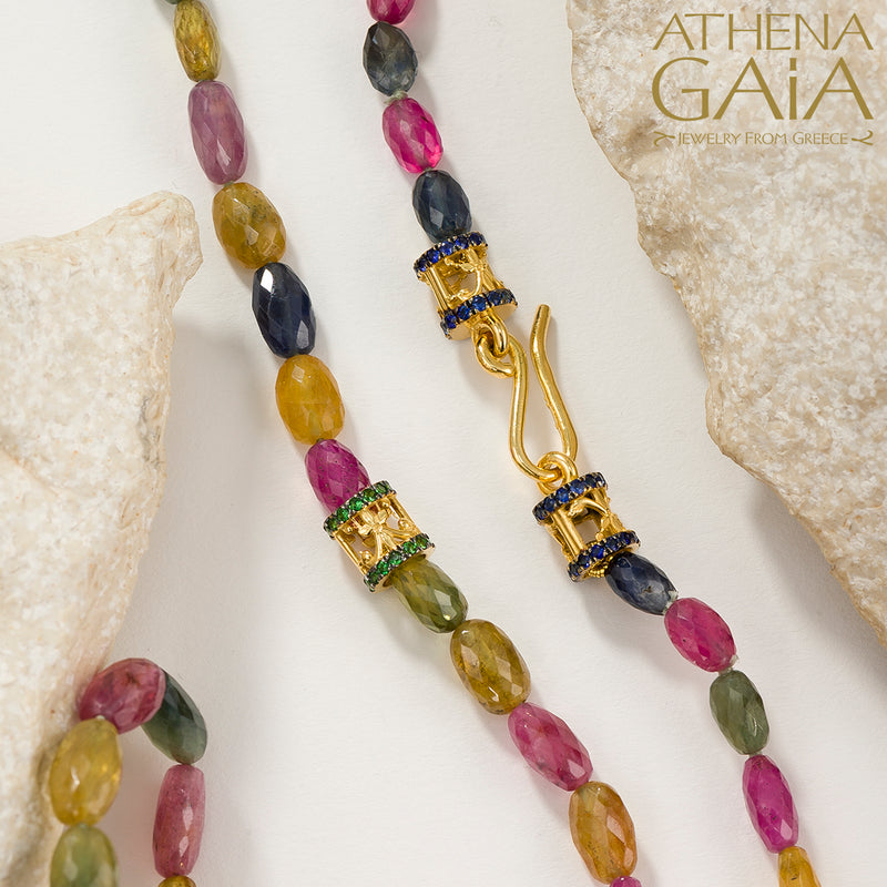 Byzantine Embroidery Multi-Sapphire River Necklace - 18k Gold Necklace