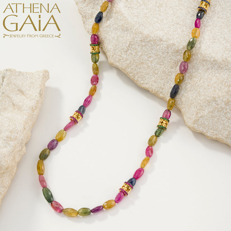 Byzantine Embroidery Multi-Sapphire River Necklace - 18k Gold Necklace