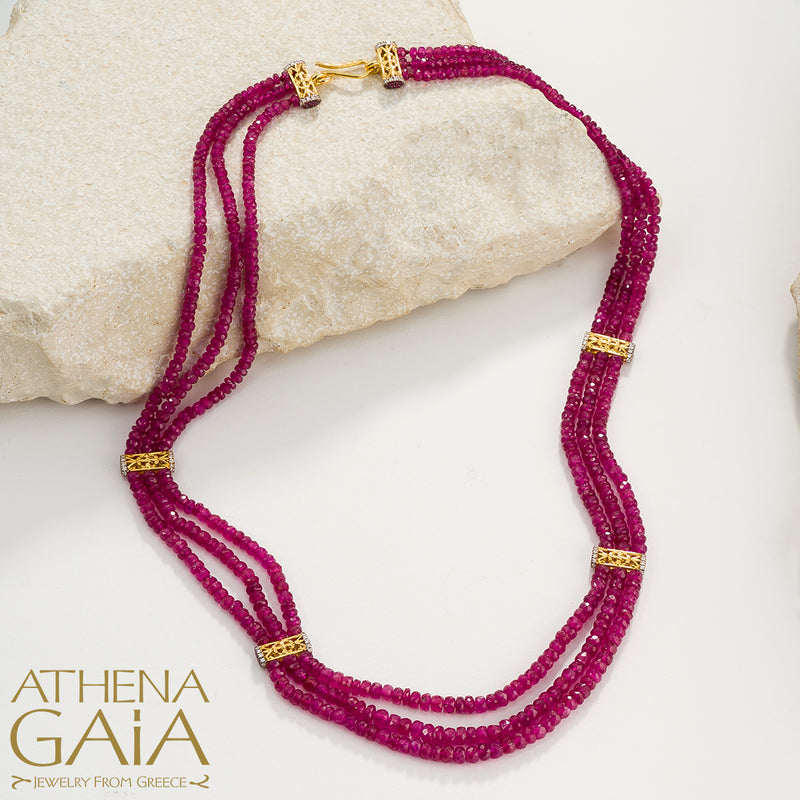 Byzantine Embroidery Triple River Necklace - 18k Gold Necklace