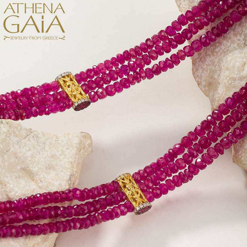 Byzantine Embroidery Triple River Necklace - 18k Gold Necklace