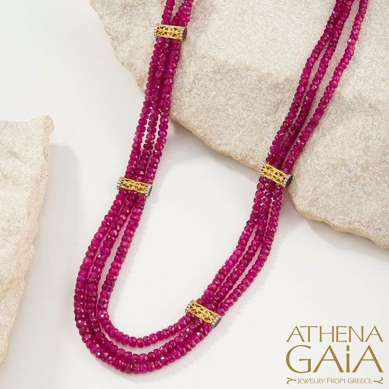 Byzantine Embroidery Triple River Necklace - 18k Gold Necklace