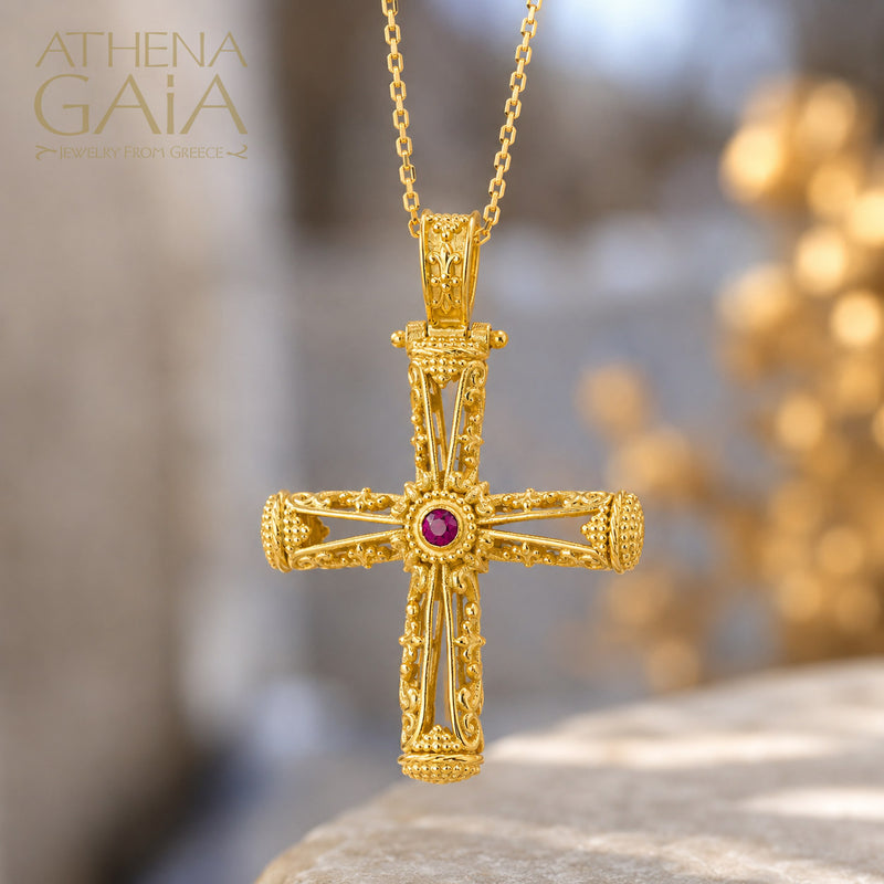 Columns Filigree Orthodox Cross (Small) - 18k Gold - Byzantine Cross